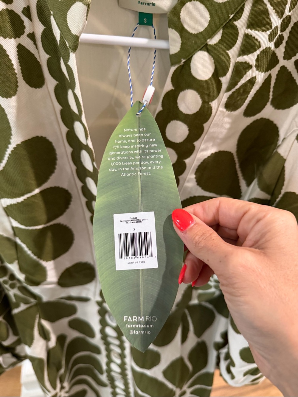 NWT - Farm Rio Green Palermo Buttoned Puff Sleeve Maxi Dress - size small - Picture 6 of 6